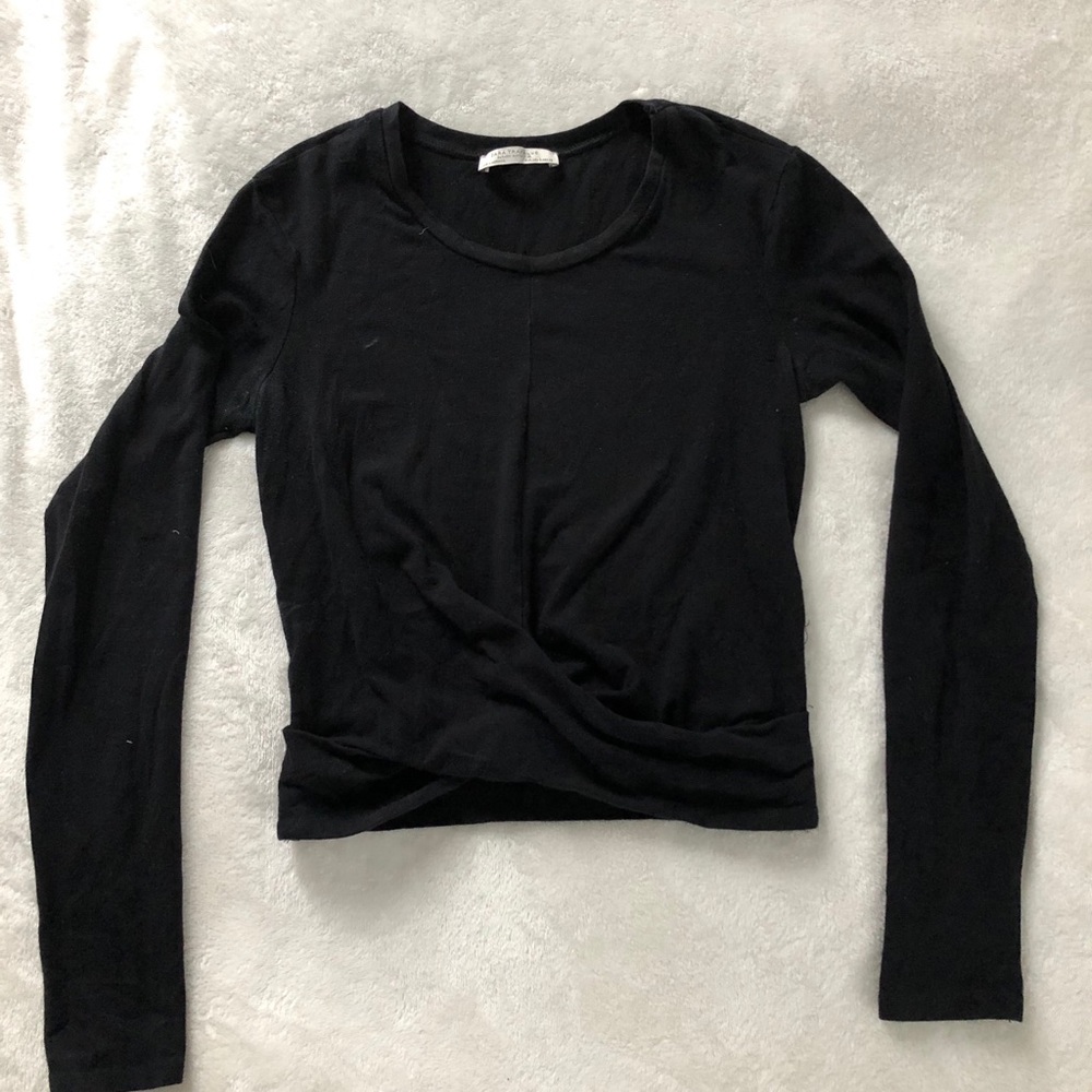 ZARA wrap front black long sleeve cropped top